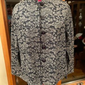 Ruby Rd. Navy Blue and White Floral Print Jacket